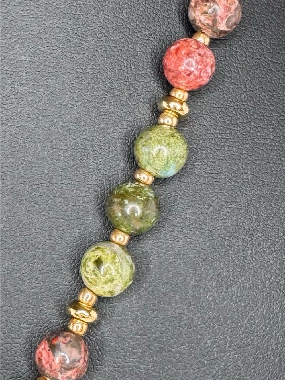 Artisan Verdigris Cicada Pendant Necklace Terra Cubes  & Leopard Skin Jasper 20” - Picture 7 of 8